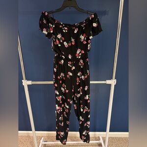 Express Black Off-Shoulder Floral Jumpsuit